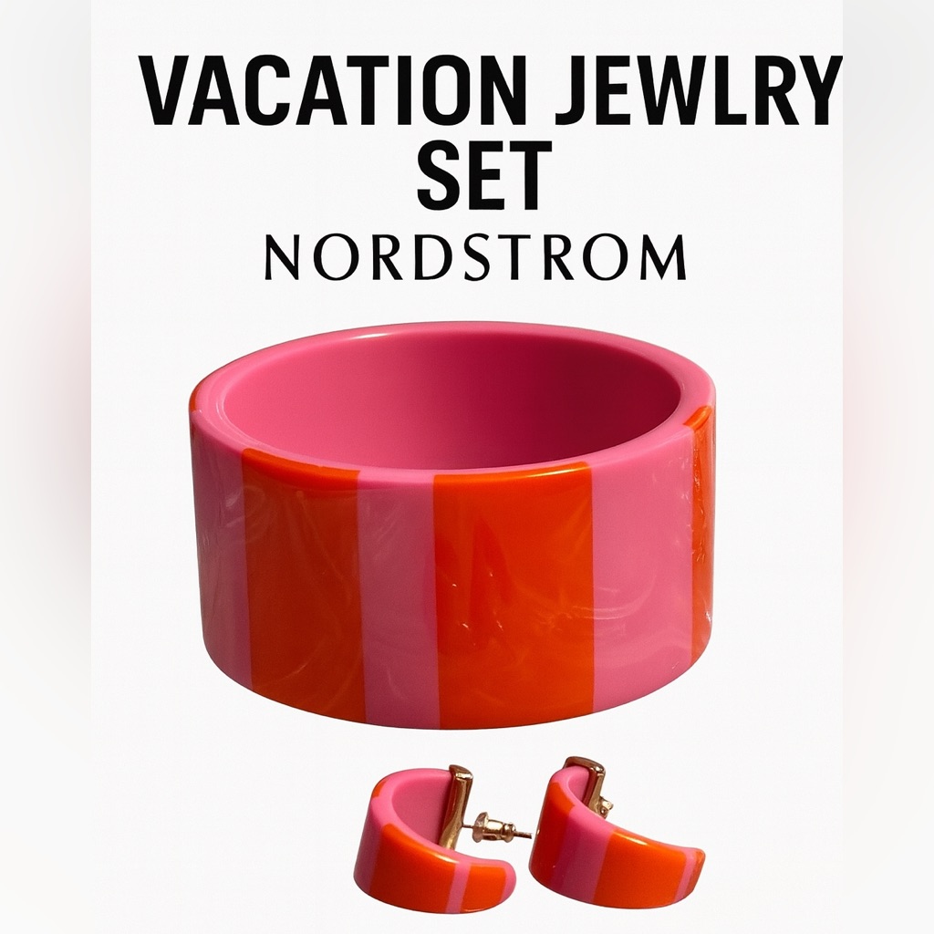 Zenzii Pink Orange Striped Resin Bracelet & Earrings Set Nordstrom